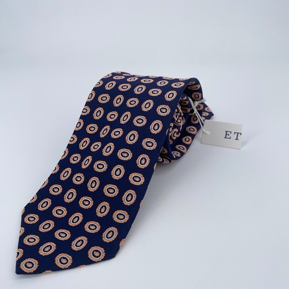 Eton Tie Mens One Size Navy‎ Beige Paisley Silk Classic Necktie England Made